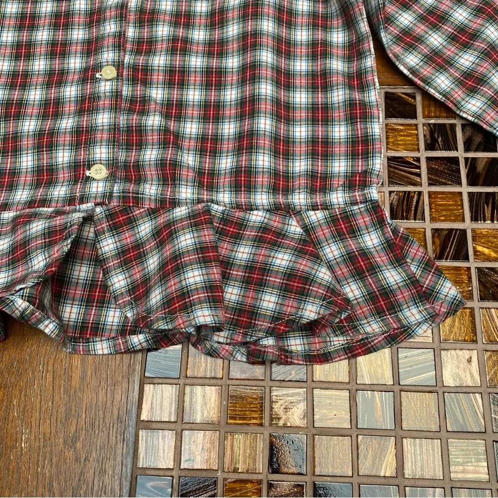 Ralph Lauren Cotton Plaid Poplin Blouse and Velvet Leggings Set